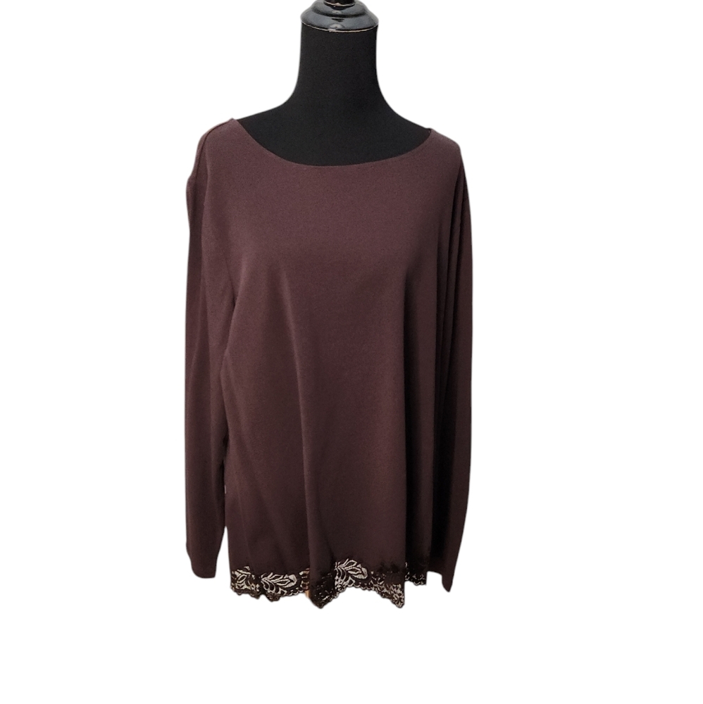 Coldwater Creek Long Sleeve Lace Bottom Stretchy Top  Size 2X Plus‎
